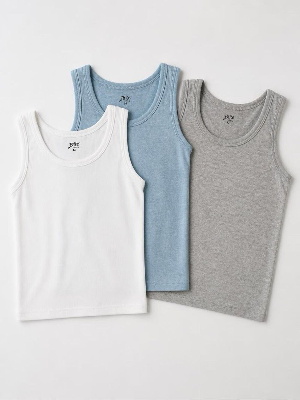 Brix Boys 3 Pack Cotton Tank Top Undershirts White Blue Gray Size Boys 7/8